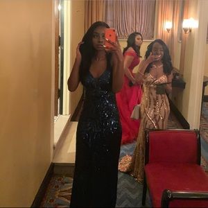 Blue sequined prom dress